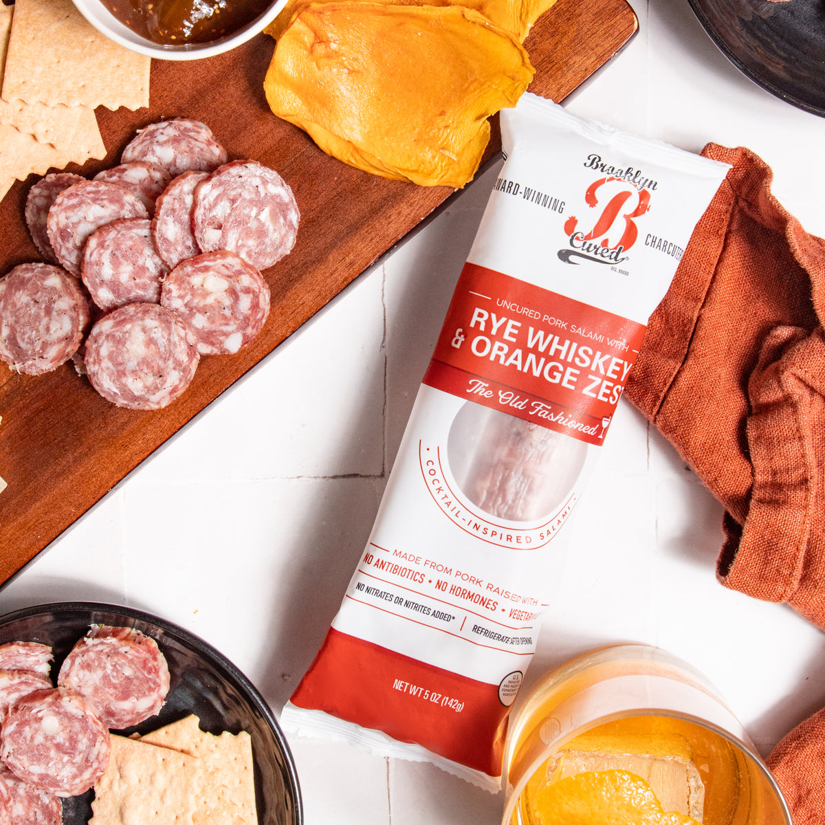 Salami Gift Box, Gift Set, Charcuterie Board, Cocktail Bar, Rye Whiskey, Old Fashioned, from Brooklyn, Charcuterie, High Protein Snack, Salami, Cheese Pairing, Cocktail-Inspired Salami