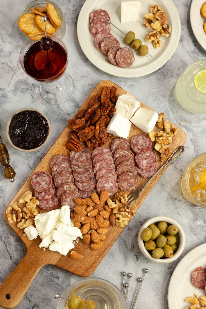 Salami Gift Box, Gift Set, Charcuterie Board, Cocktail Bar, Bourbon, Belgian Ale, Manhattan, Old Fashioned, Beer Garden, Mezcal, Margarita, Dirty Martini, from Brooklyn, Charcuterie, High Protein Snack, Salami, Cheese Pairing